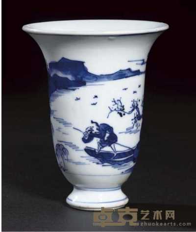 Kangxi A blue and white slender flaring beaker 